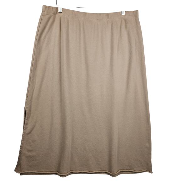 Eileen Fisher Organic Cotton French Terry A-Line Skirt Women’s XL Tan Stretch - Picture 2 of 13